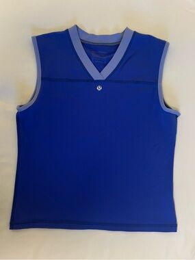 Lululemon Blue V-Neck Tank Top Size 12 Vintage Athletic Yoga Workout Top